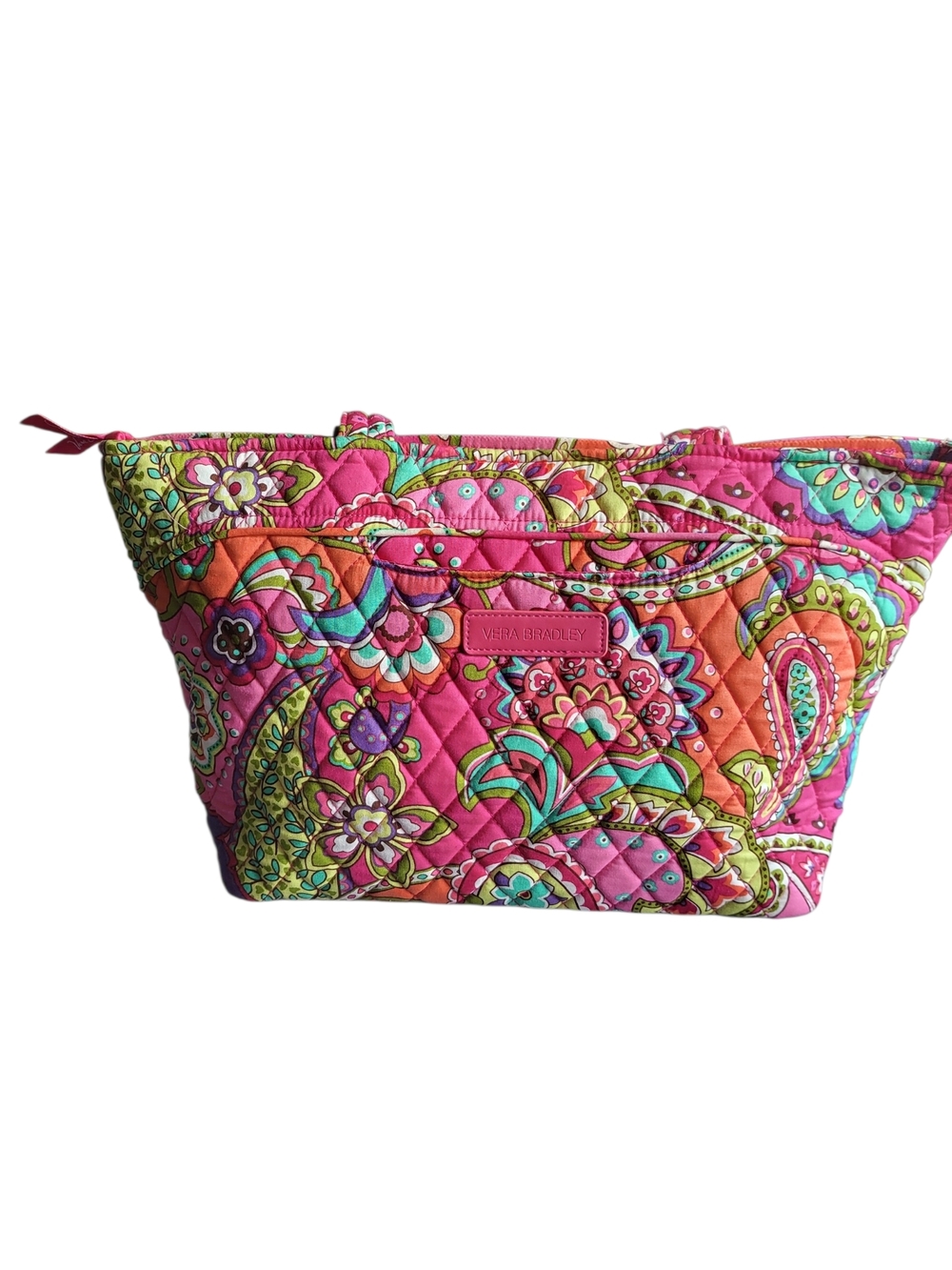 Vera Bradley Pink Orange Floral Quilted Cosmetic Bag Travel Case 9.5” x 10”